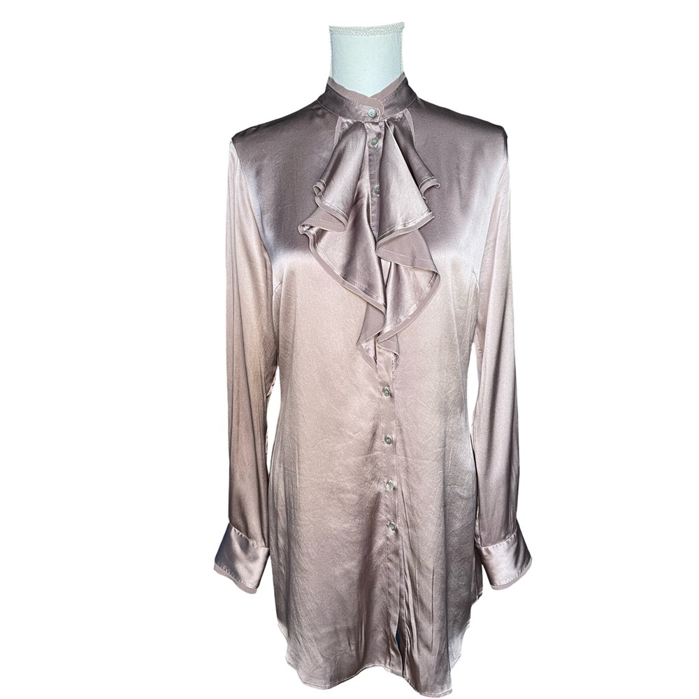 Elegant Satin Blouse Dress in Taupe